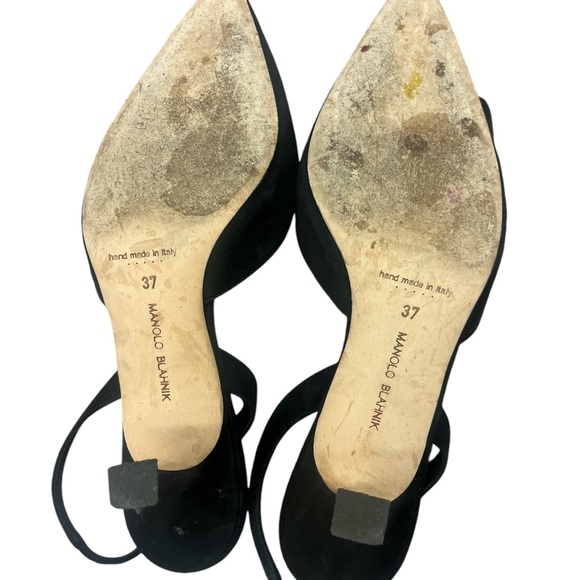Manolo Blahnik Maysli Buckle Slingback in Suede Kitten Heel Black Size 37 - Picture 7 of 7